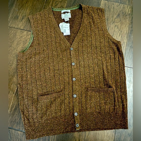 Jos A Bank Reserve Mens Brown Button Front Merino Wool Acrylic Sweater Vest L - Picture 1 of 4